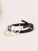 حزام نسائي محايد بني من الجلد بتصميم هندسي بسيط