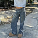 Low Waist lockere Jeans mit seitlichen Streifen und Schleife, weit geschnitten