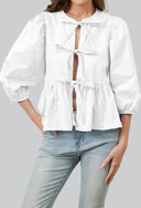 Puffärmel Peplum Schleifen-Blusentop