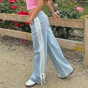 Low Waist lockere Jeans mit seitlichen Streifen und Schleife, weit geschnitten