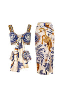 Boho print bikini set met striksluiting