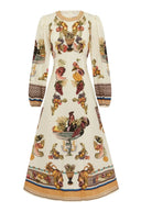 Abito midi vintage con maniche a sbuffo