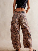 Leopar Desenli Boru Paça Kot Pantolon