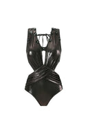 Black Sequin Appliqué Cutout Glossy Swimsuit