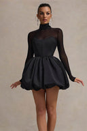 Vinter Elegant Mesh Gennemsigtig Slim Fit Puff Mini Kjole