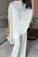 Conjunto de pantalón de pierna ancha con mangas tipo capa