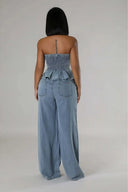Set stilat din denim în două piese