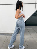High-Waisted bedruckte Jeanshose