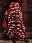 Vintage Bordo Kadife Balıkçı Yaka Uzun Kollu Tişört Puantiyeli Cepli Etek Takımı