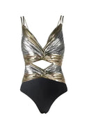 Cutout Silver Patchwork One-Piece with Skirt