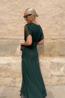 Vestido largo de fiesta con escote en V elegante y estampado floral pintado de fantasía