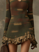 Robe mini en maille camouflage tons verts