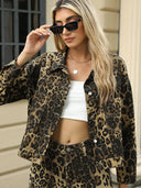 Set jachetă din denim cu imprimeu leopard la modă