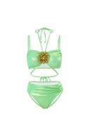 Nane Yeşili Rhinestone Halter Bikini Takımı