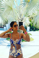 Boho print bikini set met striksluiting