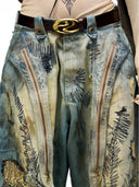 Plato-Farvede Broderede Scimitar Jeans