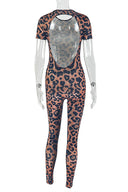 Sırt Dekolteli Leopar Desenli Tulum