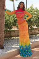 Vestido maxi sereia com estampado subaquático