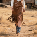 Damen Country Boho Lederfransenrock