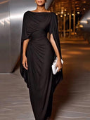 Vestido largo elegante con mangas capa drapeadas