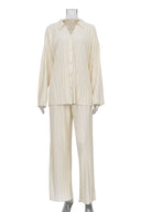 Set pantaloni cu mânecă lungă plisată, culoare solidă