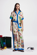 Clarette V-Ausschnitt Patchwork Hosen Set