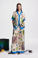 Clarette V-Ausschnitt Patchwork Hosen Set