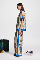 Clarette V-Ausschnitt Patchwork Hosen Set