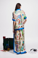 Clarette V-Ausschnitt Patchwork Hosen Set