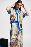 Clarette V-Ausschnitt Patchwork Hosen Set
