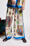 Clarette V-Ausschnitt Patchwork Hosen Set