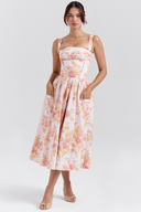 Cybèle Pfirsich Mohnblumen Print Midikleid