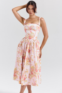 Cybèle Pfirsich Mohnblumen Print Midikleid