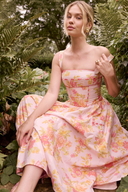 Cybèle Pfirsich Mohnblumen Print Midikleid