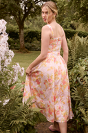 Cybèle Pfirsich Mohnblumen Print Midikleid