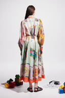 Danielle ballonærmet patchwork maxi-kjole