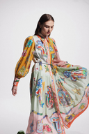 Danielle ballonærmet patchwork maxi-kjole