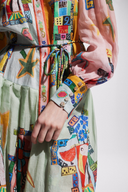 Danielle ballonærmet patchwork maxi-kjole