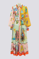 Danielle ballonærmet patchwork maxi-kjole
