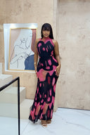 Robe longue en maille à imprimé abstrait et effet dramatique