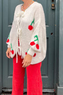 Cardigan z mohairové směsi Cherry Tie - krémový