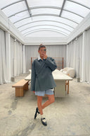 Blazer Oversize con Spacco Laterale Blu Acciaio