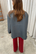 Blazer Oversize con Spacco Laterale Blu Acciaio