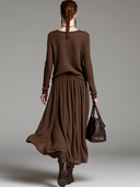 Dame mode rund hals strikket sweater nederdel sæt