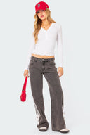 Low Waist lockere Jeans mit seitlichen Streifen und Schleife, weit geschnitten
