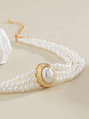 Collana corta con perle finte e perline turchesi