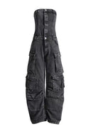 Salopetă din denim fără bretele, stil urban