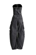 Salopetă din denim fără bretele, stil urban