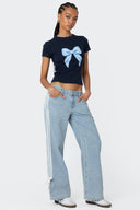 Low Waist lockere Jeans mit seitlichen Streifen und Schleife, weit geschnitten