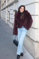 Jacke mit Revers und Pelz